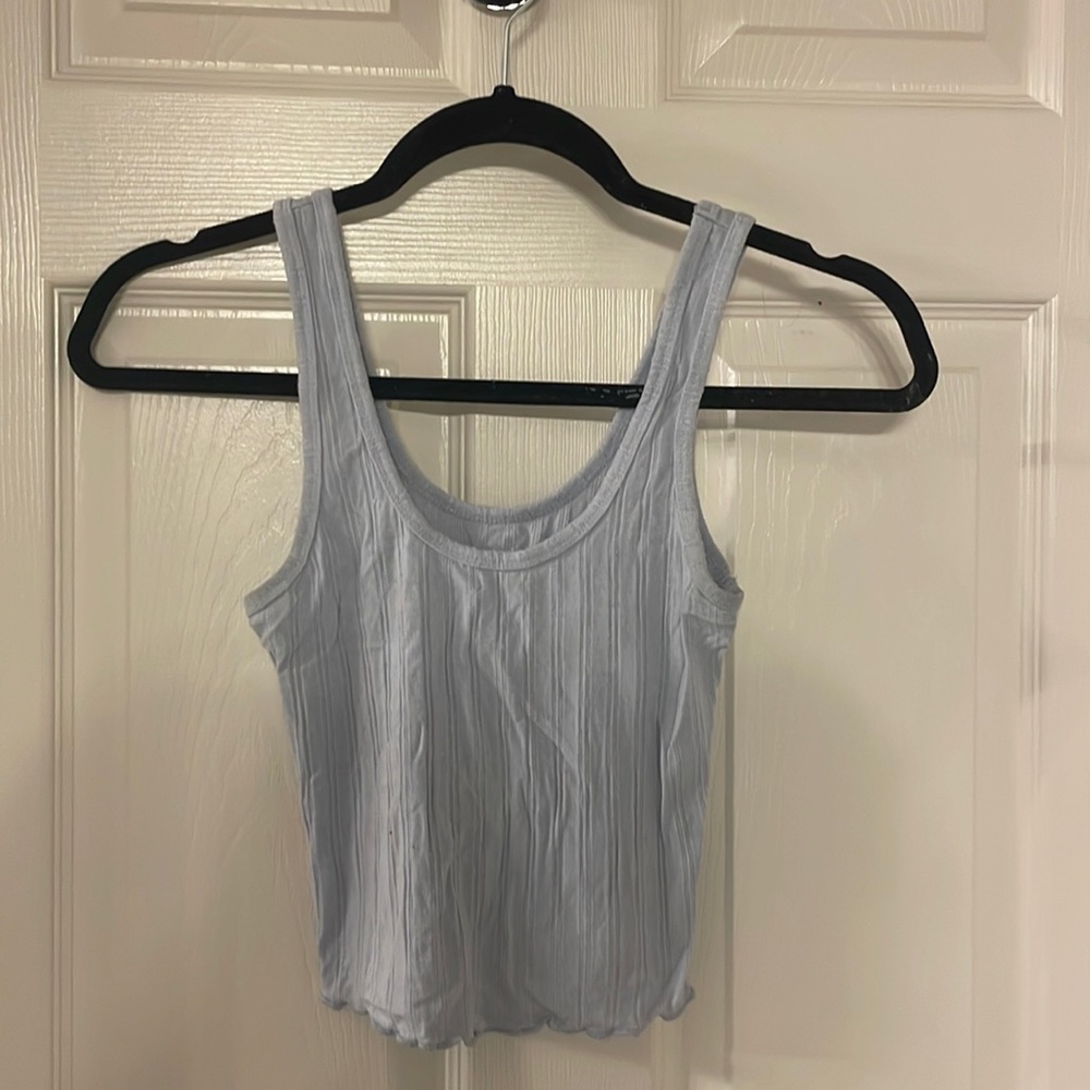 light blue lettuce cut tank top